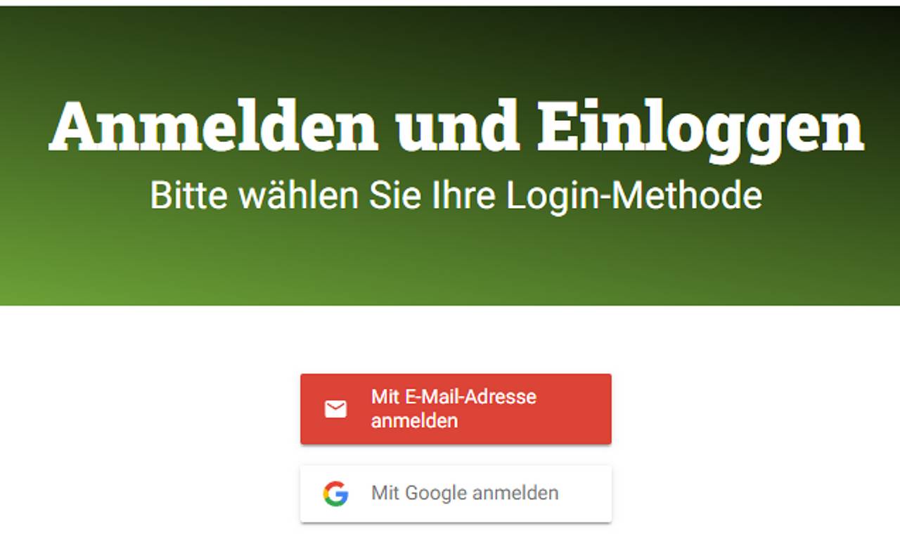 Registrierungs- und Anmeldefenster