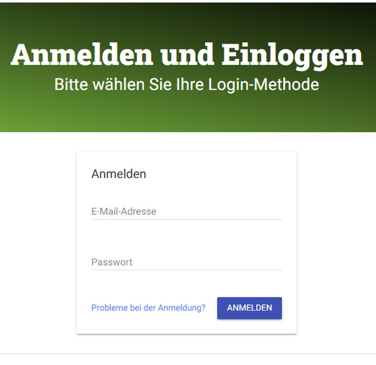 Fenster Anmelden und Einloggen