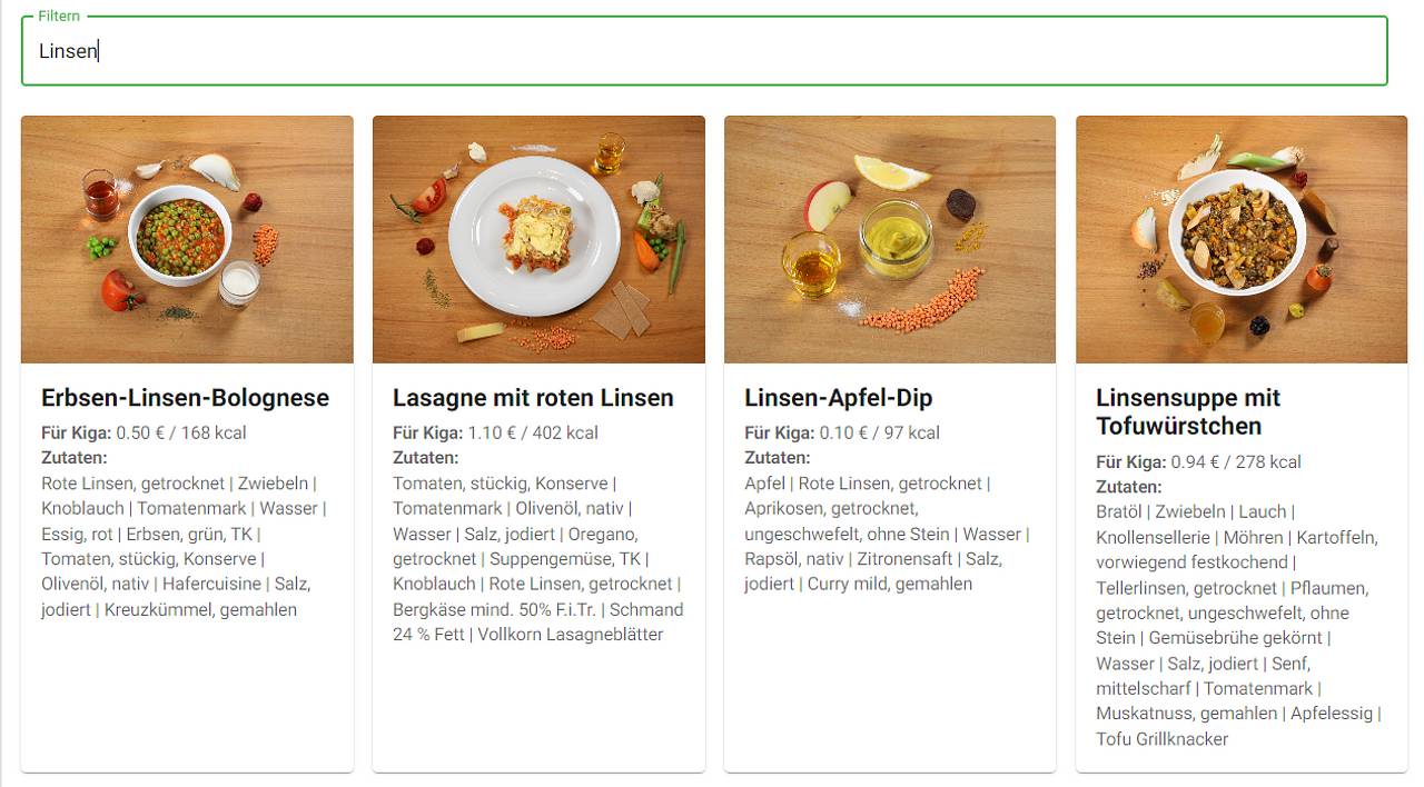 Suchleiste mit Suchergebnissen